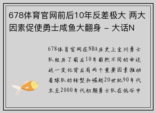 678体育官网前后10年反差极大 两大因素促使勇士咸鱼大翻身 - 大话N